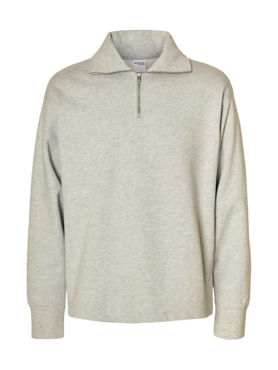 Sudadera con cremallera 1/4 lisa Selected Light Grey Mela 4XL