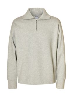 Sudadera con cremallera 1/4 lisa Selected Light Grey Mela