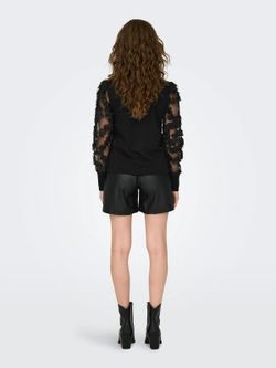 Sudadera con manga gasa y detalle floral Jdy Black