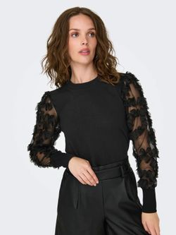 Sudadera con manga gasa y detalle floral Jdy Black