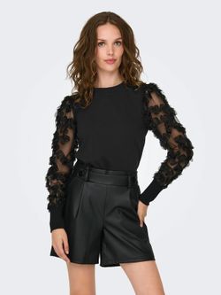 Sudadera con manga gasa y detalle floral Jdy Black