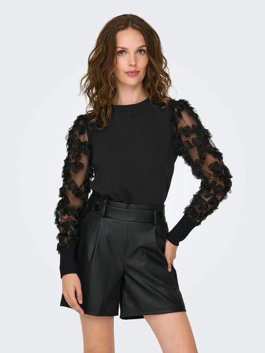 Sudadera con manga gasa y detalle floral Jdy Black