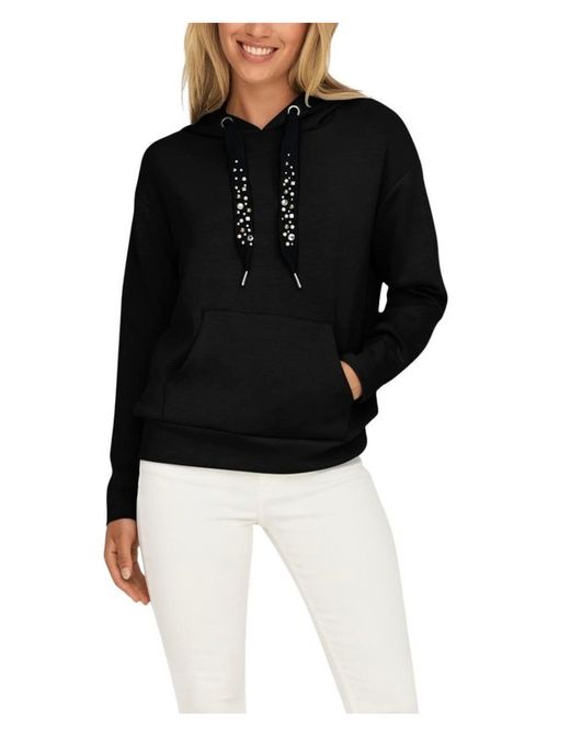 Sudadera corta con capucha y cordón piedras Only Black