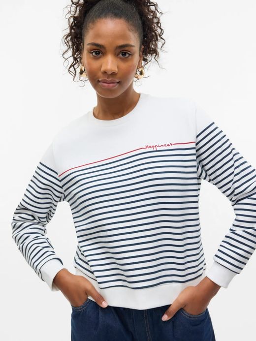 Sudadera de cuello redondo rayas happiness Vero Moda Cloud Dancer