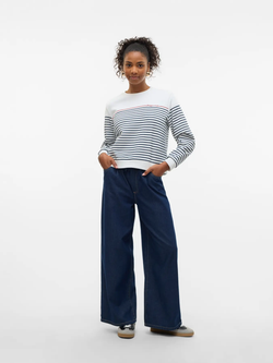 Sudadera de cuello redondo rayas happiness Vero Moda Cloud Dancer