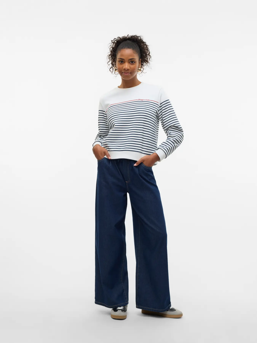 Sudadera de cuello redondo rayas happiness Vero Moda Cloud Dancer