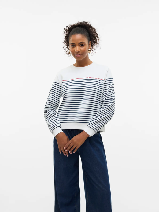 Sudadera de cuello redondo rayas happiness Vero Moda Cloud Dancer