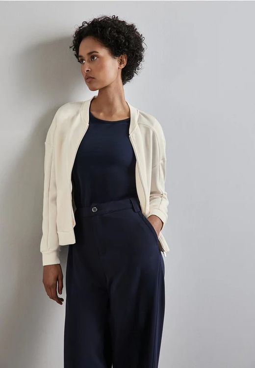 Sudadera de cuello redondo con cremallera Street One Off White