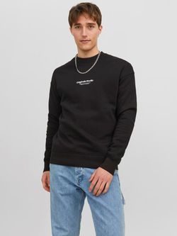 Sudadera de cuello redondo con detalle branding engomado Jack & Jones Black