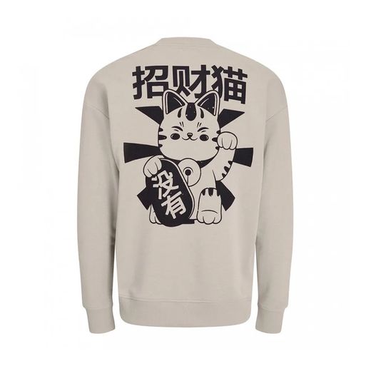 Sudadera de cuello redondo con dibujo gato de la suerte Jack & Jones Moonbean