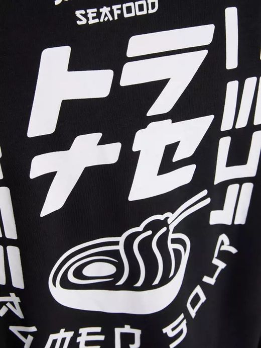 Sudadera de cuello redondo con dibujo ramen soup Jack & Jones Black