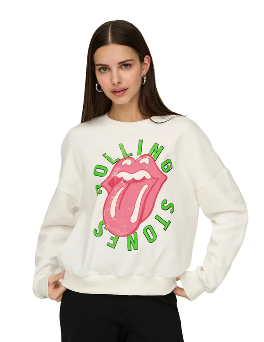 Sudadera de cuello redondo con logo lengua Only Cloud Dancer