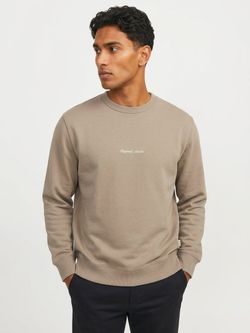 Sudadera de cuello redondo con pequeño bordado Originals Studio Jack & Jones Mocha Bisque