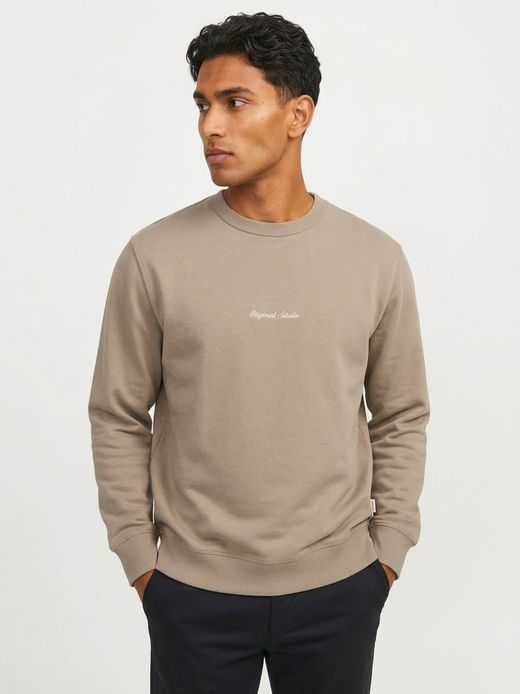Sudadera de cuello redondo con pequeño bordado Originals Studio Jack & Jones Mocha Bisque