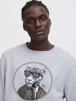 Sudadera de cuello redondo con print retrato leopardo Blend Of America Stone Mix