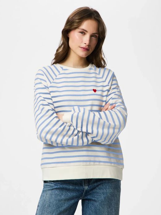 Sudadera de cuello redondo con rayas monocolor Pieces Cloud Dancer