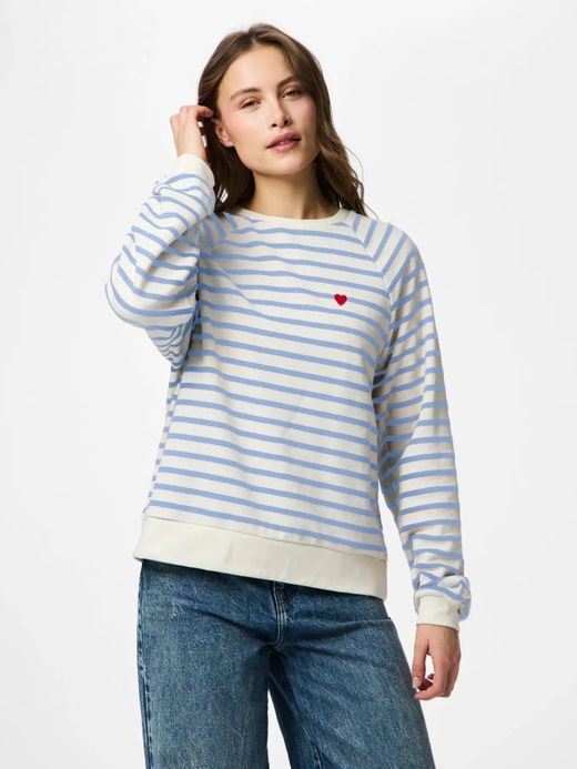 Sudadera de cuello redondo con rayas monocolor Pieces Cloud Dancer