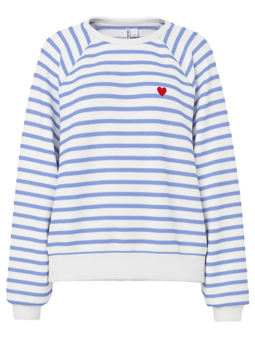 Sudadera de cuello redondo con rayas monocolor Pieces Cloud Dancer