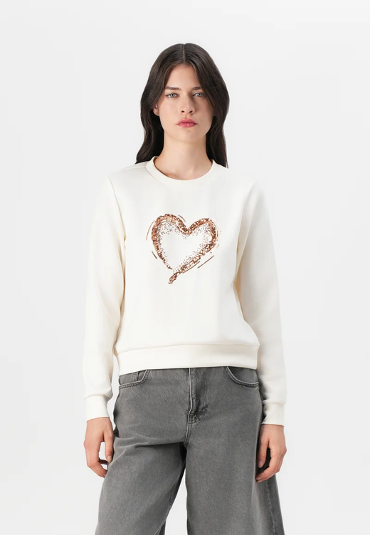 Sudadera de cuello redondo dibujo corazón Only Cloud Dancer