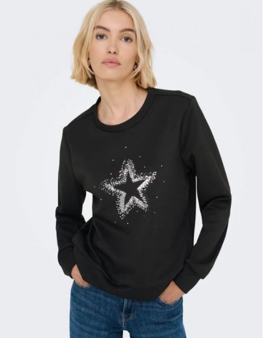 Sudadera de cuello redondo dibujo estrella Only Black