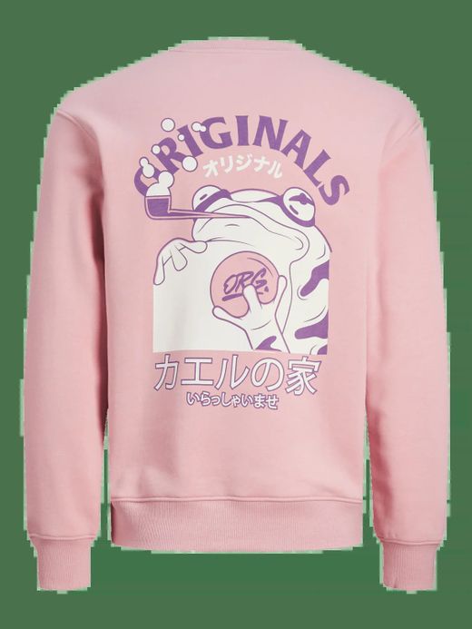 Sudadera de cuello redondo dibujos comics manga Jack & Jones Pink