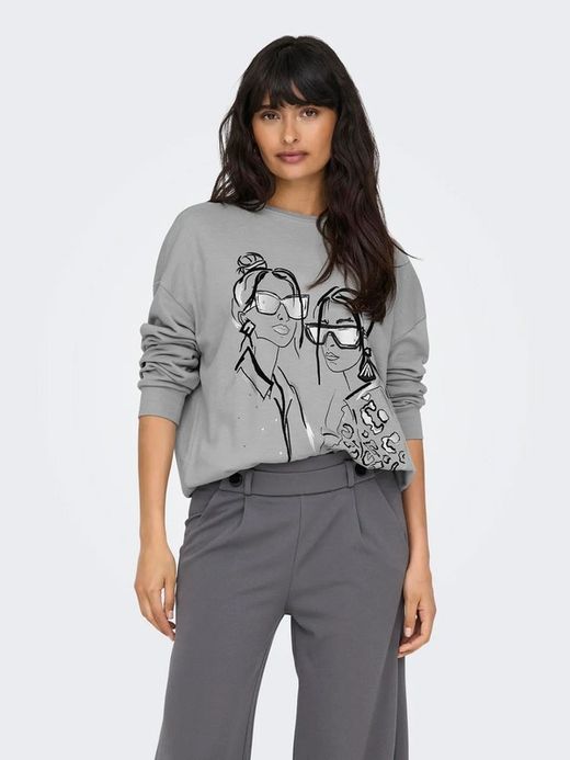 Sudadera de cuello redondo faces & sunglasses Only Cool Grey