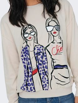 Sudadera de cuello redondo girls & sunglasses Only Pumice Stone