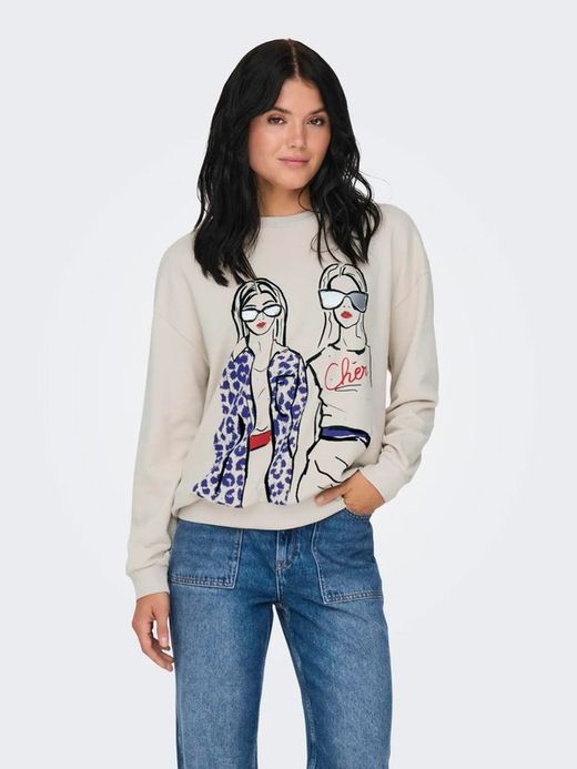 Sudadera de cuello redondo girls & sunglasses Only Pumice Stone