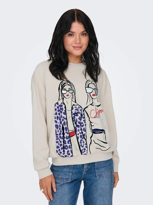 Sudadera de cuello redondo girls & sunglasses Only Pumice Stone