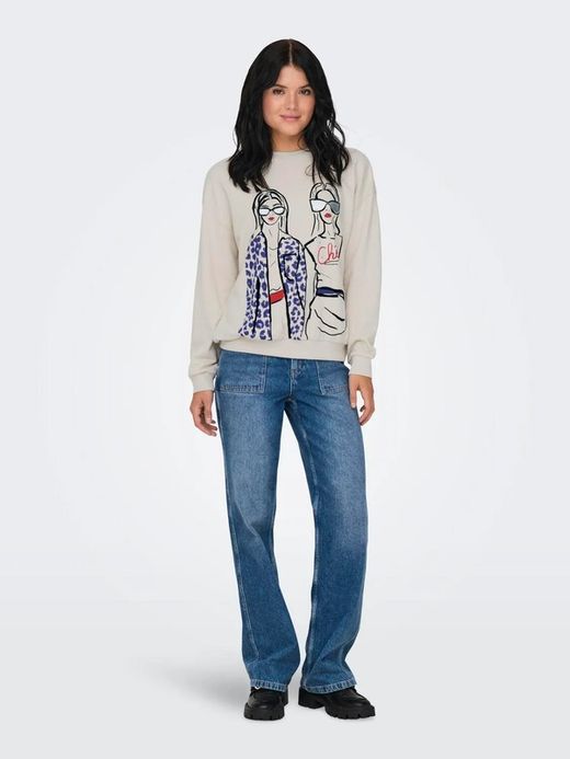 Sudadera de cuello redondo girls & sunglasses Only Pumice Stone