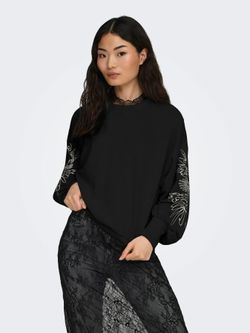 Sudadera de cuello redondo oversize con bordado contrastado Only Black