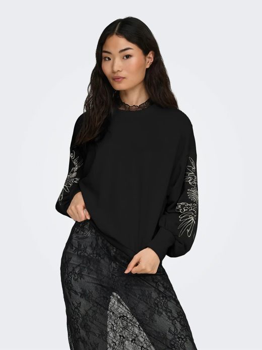 Sudadera de cuello redondo oversize con bordado contrastado Only Black