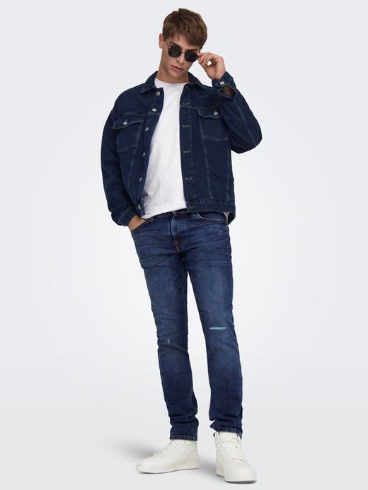 Tejano 5 bolsillos con pequeños rotos Only & Sons Dark Blue