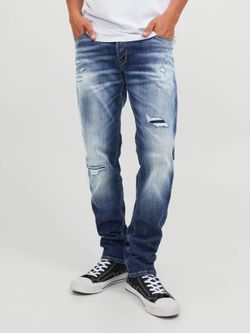 Tejano 5 bolsillos con rotos reparados Jack & Jones Blue Denim
