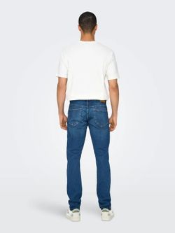 Tejano 5 bolsillos de aspecto desgtastado Only & Sons Blue Denim
