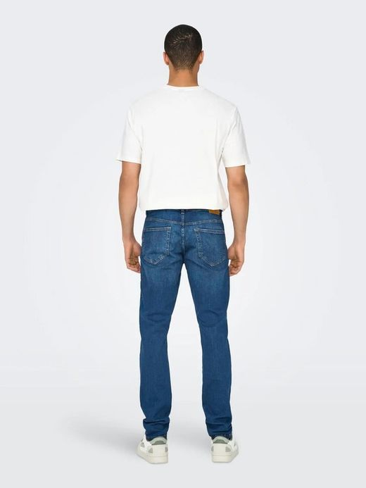 Tejano 5 bolsillos de aspecto desgtastado Only & Sons Blue Denim