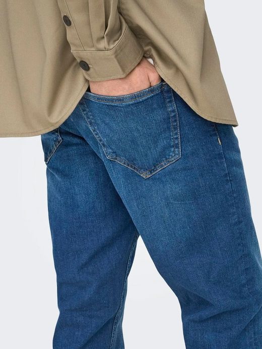 Tejano 5 bolsillos de aspecto desgtastado Only & Sons Blue Denim