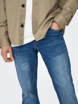 Tejano 5 bolsillos de aspecto desgtastado Only & Sons Blue Denim