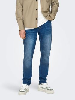 Tejano 5 bolsillos de aspecto desgtastado Only & Sons Blue Denim