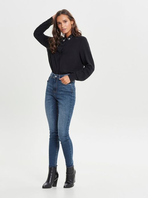 Jacqueline De Yong Mittelblaue Jeans 5 Taschen Elastische Hohe Taille