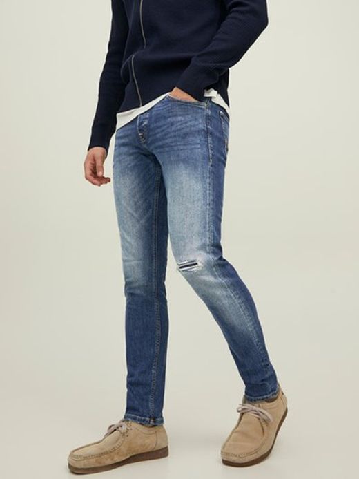 Tejano 5 bolsillos elástico con rotos Jack & Jones Blue Denim