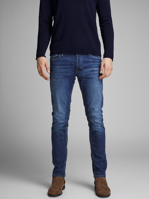Jeans denim 5 tasche Jack & Jones Denim blu effetto consumato