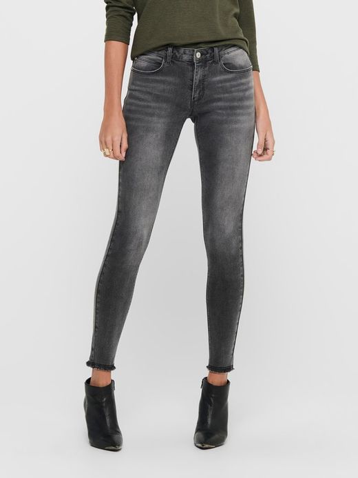Tejano 5 bolsillos elástico desgastado Jdy Grey Denim