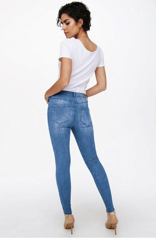 Tejano 5 bolsillos elástico desgastado Only Medium Blue