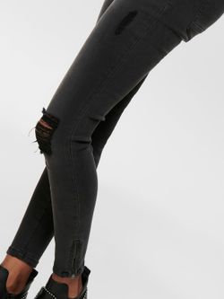 Tejano 5 bolsillos elástico negro tobillero con efecto desgastado Only Black