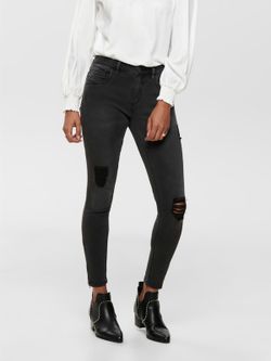 Tejano 5 bolsillos elástico negro tobillero con efecto desgastado Only Black