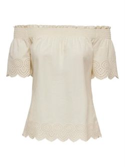 Top con calados palabra de honor Only Cream White