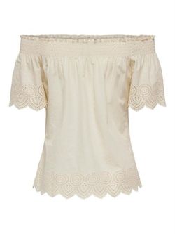 Top con calados palabra de honor Only Cream White