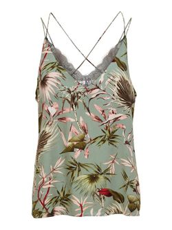 Oberteil mit Blumendruck und Spitzendetail Nur Balsamgrün