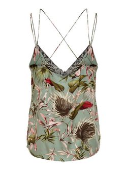 Oberteil mit Blumendruck und Spitzendetail Nur Balsamgrün